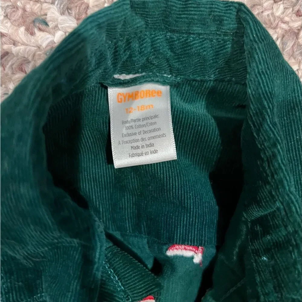 Gymboree Green Button Down Shirt with Red and White Accents